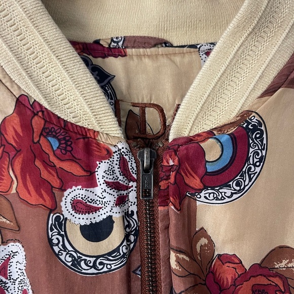 Vintage 90's FUDA International Floral Boho Abstract Silk Bomber Jacket Unisex L - Picture 3 of 12